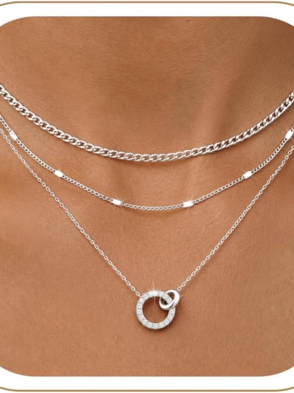 Layered Gold Necklaces for Women, 14K Gold Sterling Silver Plated Dainty Pendant